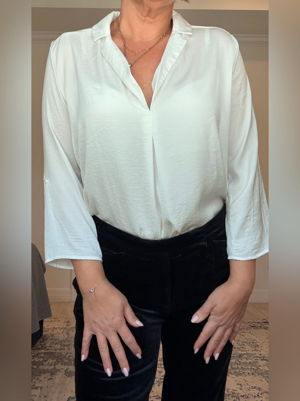 Women's White V-Neck Blouse